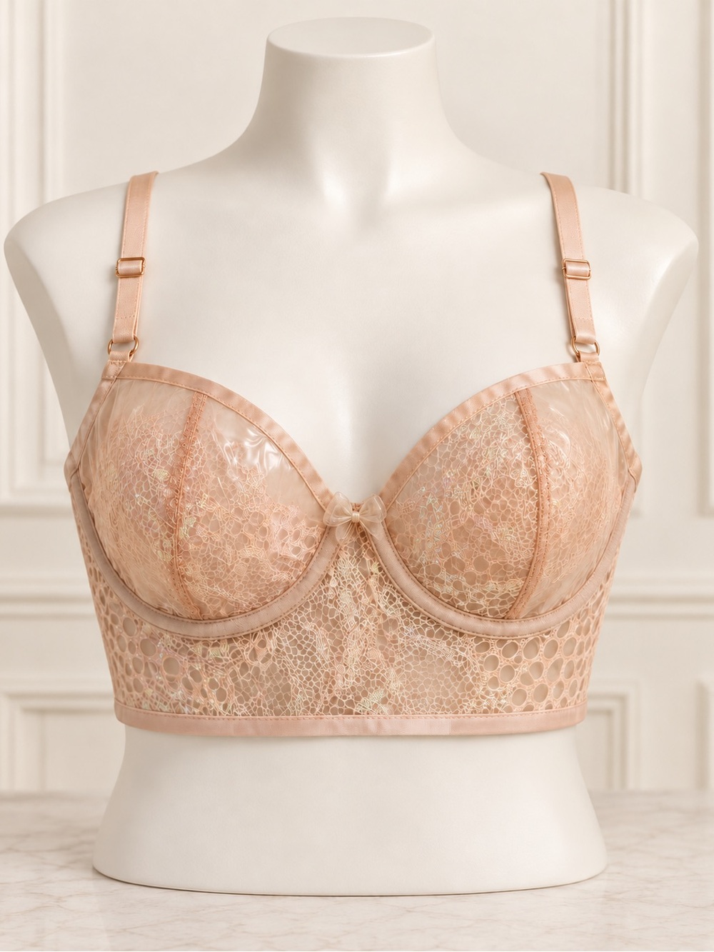 Savage X Fenty Sheer Longline Lace Bra in Blush
